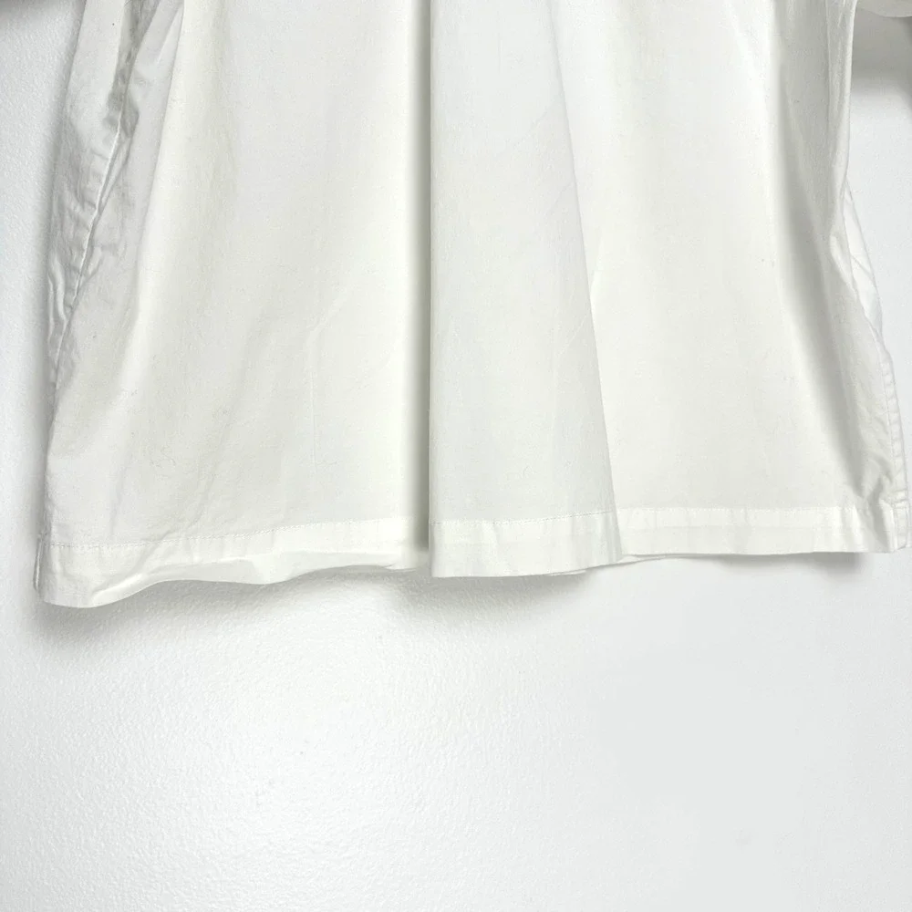 Hill House The Kit Top Puff Sleeve Ruffle Neck Blouse‎ Cotton White XS